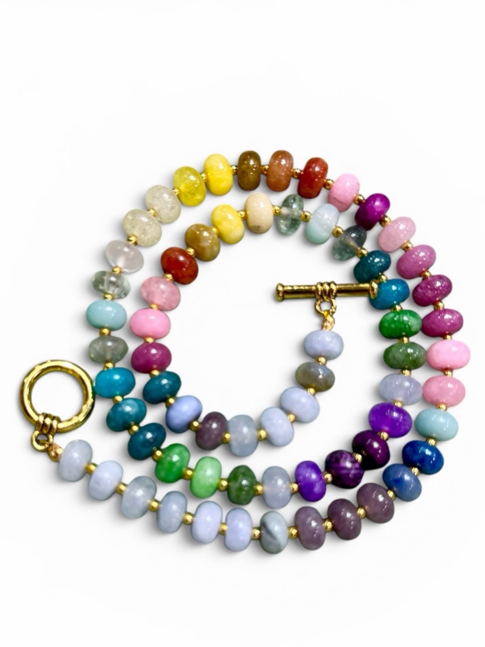 Rainbow Gemstone Opal Rondelle Beads HandStrung Candy Necklace 18ktgp Toggle